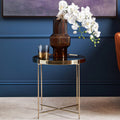 Black Mirrored Glass Low Side Table with Brushed Bronze Finish Legs