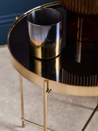 Black Mirrored Glass Low Side Table with Brushed Bronze Finish Legs