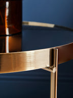 Black Mirrored Glass Low Side Table with Brushed Bronze Finish Legs