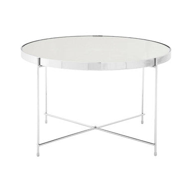 Mirrored Glass Round Side Table with Chrome Finish Frame