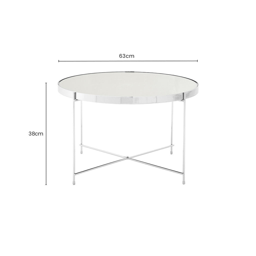 Mirrored Glass Round Side Table with Chrome Finish Frame