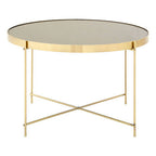 Black Mirrored Glass Large Side Table with Brushed Bronze Finish Legs
