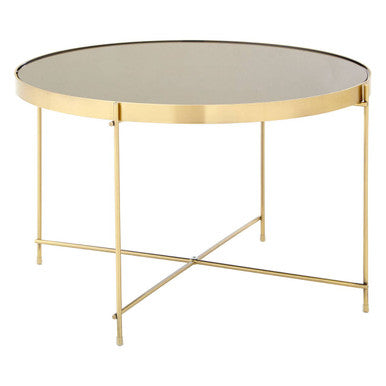 Black Mirrored Glass Large Side Table with Brushed Bronze Finish Legs