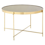 Black Mirrored Glass Large Side Table with Brushed Bronze Finish Legs