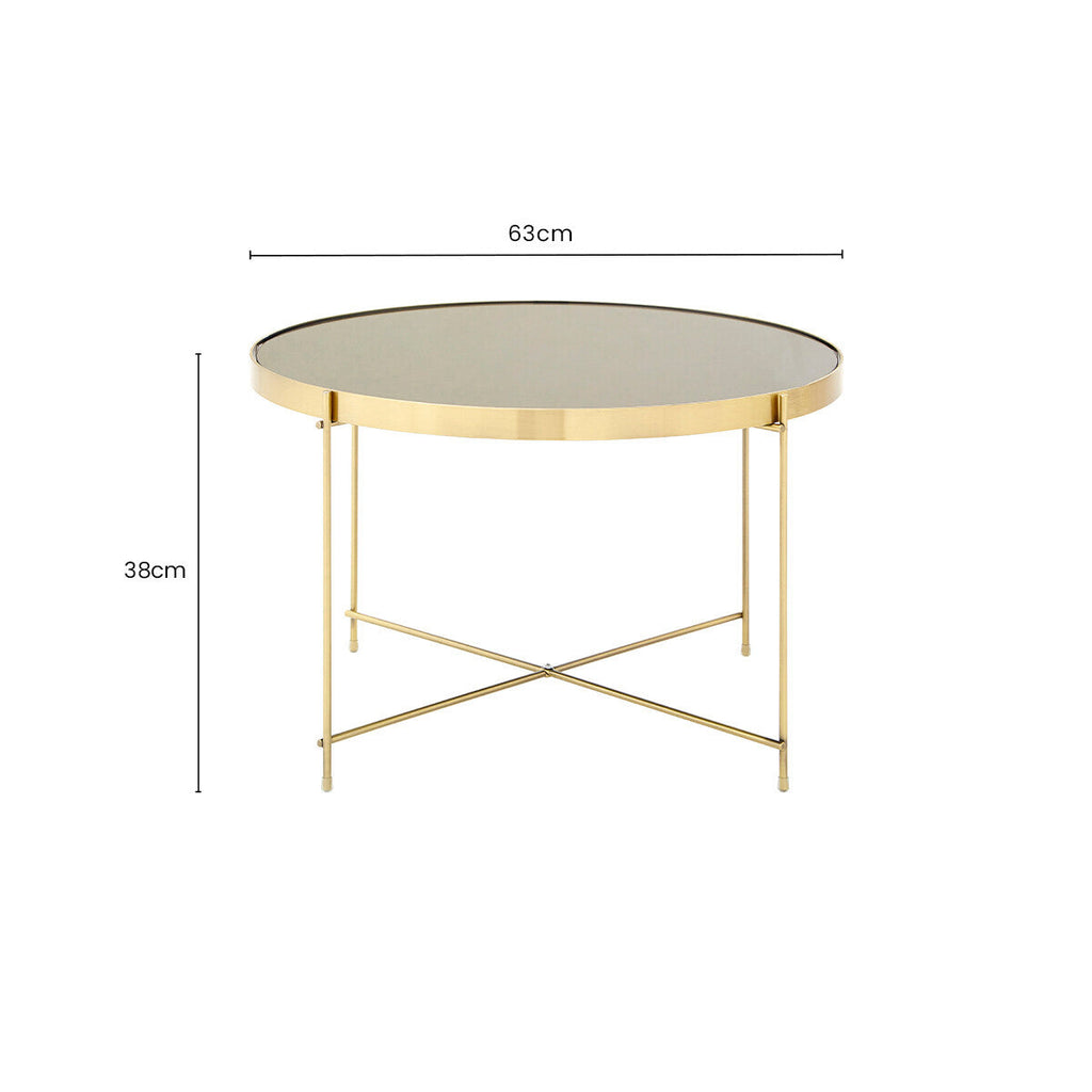 Black Mirrored Glass Large Side Table with Brushed Bronze Finish Legs