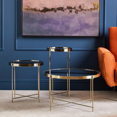 Black Mirrored Glass Large Side Table with Brushed Bronze Finish Legs