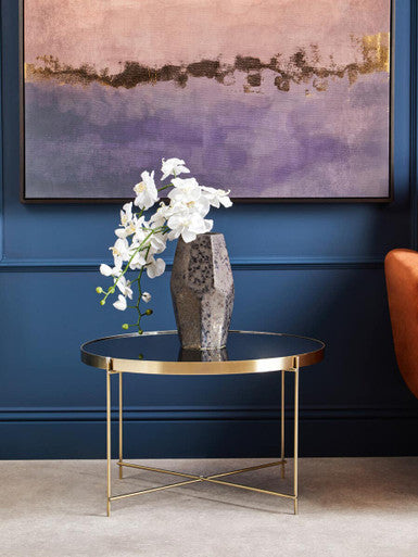 Black Mirrored Glass Large Side Table with Brushed Bronze Finish Legs