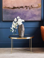 Black Mirrored Glass Large Side Table with Brushed Bronze Finish Legs
