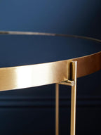 Black Mirrored Glass Large Side Table with Brushed Bronze Finish Legs