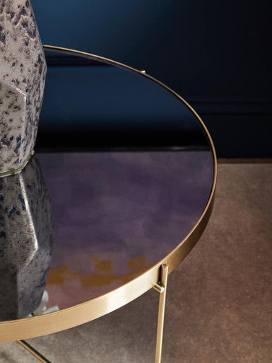 Black Mirrored Glass Large Side Table with Brushed Bronze Finish Legs