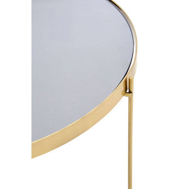 Black Mirrored Glass Large Side Table with Brushed Bronze Finish Legs