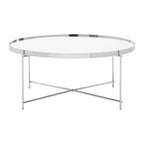 Chrome Finish Mirrored Glass Round Coffee Table with Cross Base