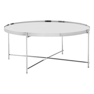Chrome Finish Mirrored Glass Round Coffee Table with Cross Base