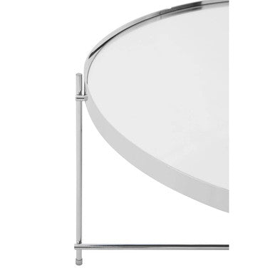 Chrome Finish Mirrored Glass Round Coffee Table with Cross Base
