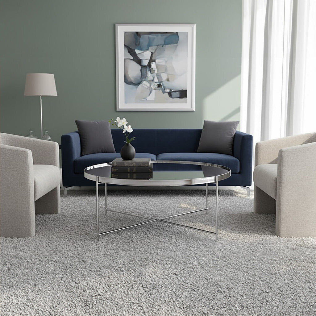 Chrome Finish Mirrored Glass Round Coffee Table with Cross Base
