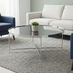 Chrome Finish Mirrored Glass Round Coffee Table with Cross Base