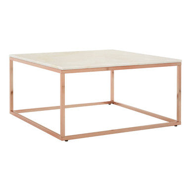 White Marble Square Coffee Table with Rose Gold Finish Base