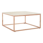 White Marble Square Coffee Table with Rose Gold Finish Base
