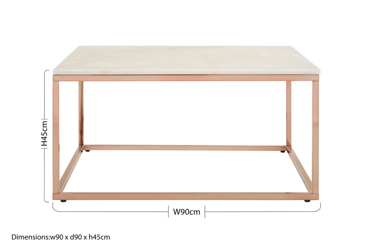 White Marble Square Coffee Table with Rose Gold Finish Base