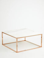 White Marble Square Coffee Table with Rose Gold Finish Base