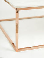 White Marble Square Coffee Table with Rose Gold Finish Base