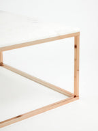 White Marble Square Coffee Table with Rose Gold Finish Base