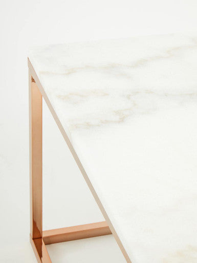 White Marble Square Coffee Table with Rose Gold Finish Base