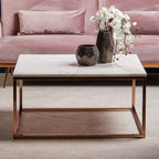 White Marble Square Coffee Table with Rose Gold Finish Base