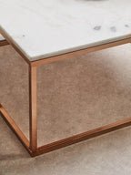 White Marble Square Coffee Table with Rose Gold Finish Base