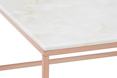 White Marble Square Coffee Table with Rose Gold Finish Base