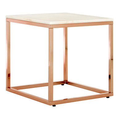 White Marble Square Side Table with Rose Gold Finish Base