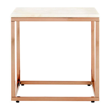 White Marble Square Side Table with Rose Gold Finish Base