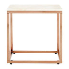 White Marble Square Side Table with Rose Gold Finish Base