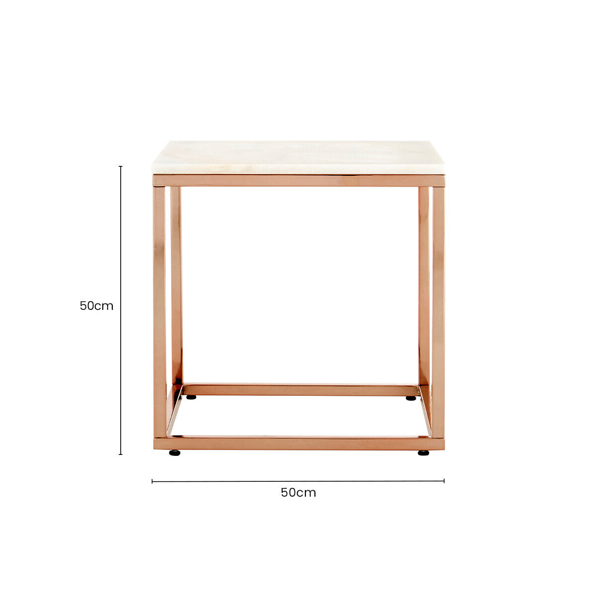 White Marble Square Side Table with Rose Gold Finish Base
