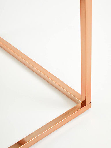 White Marble Square Side Table with Rose Gold Finish Base