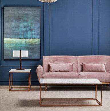 White Marble Square Side Table with Rose Gold Finish Base