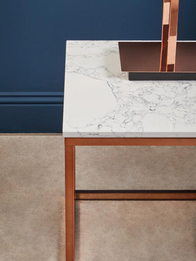 White Marble Square Side Table with Rose Gold Finish Base