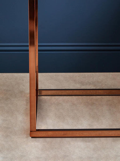 White Marble Square Side Table with Rose Gold Finish Base