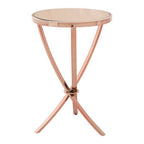 Pink Mirrored Glass Round Side Table with Rose Gold Finish Base
