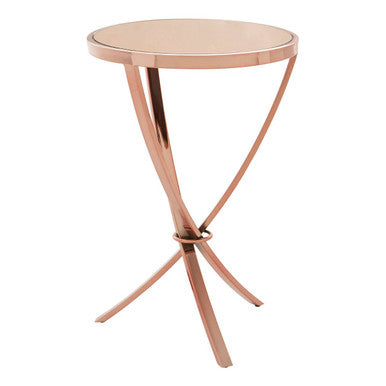 Pink Mirrored Glass Round Side Table with Rose Gold Finish Base
