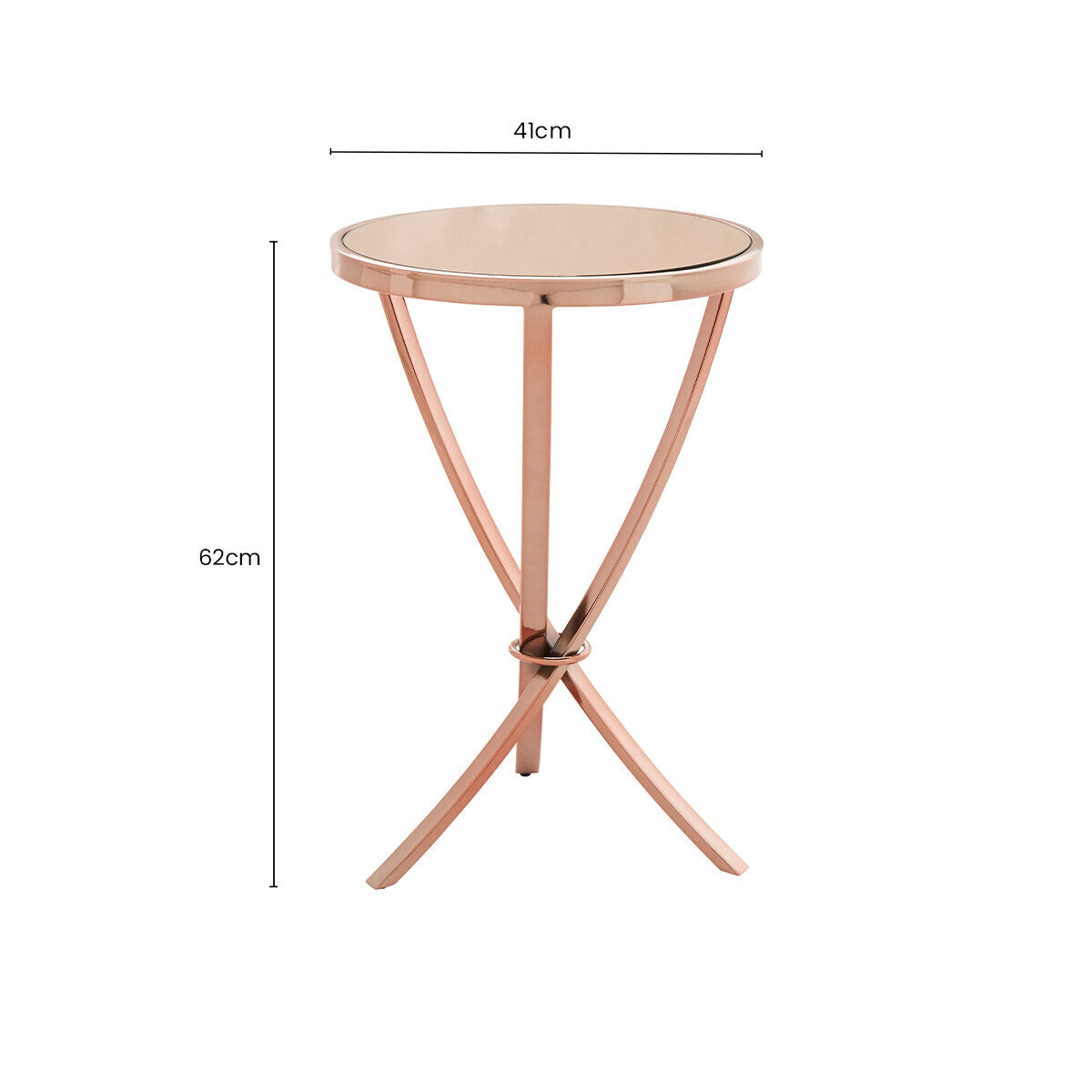 Pink Mirrored Glass Round Side Table with Rose Gold Finish Base