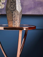 Pink Mirrored Glass Round Side Table with Rose Gold Finish Base
