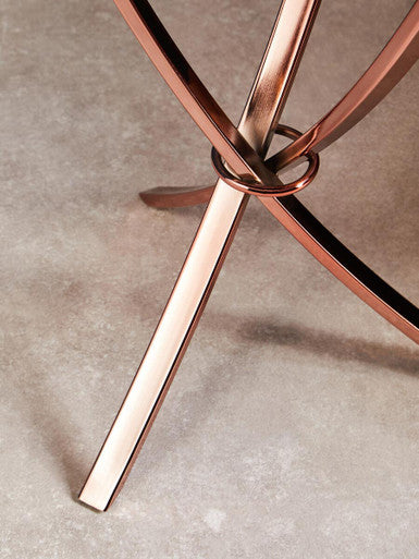 Pink Mirrored Glass Round Side Table with Rose Gold Finish Base