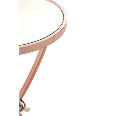 Pink Mirrored Glass Round Side Table with Rose Gold Finish Base