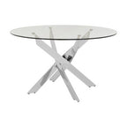 Chrome Finish Round Dining Table with Clear Glass Top