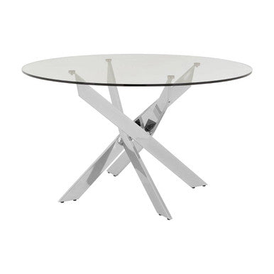 Chrome Finish Round Dining Table with Clear Glass Top