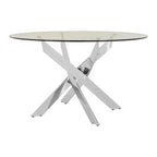 Chrome Finish Round Dining Table with Clear Glass Top