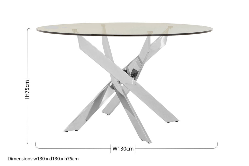 Chrome Finish Round Dining Table with Clear Glass Top