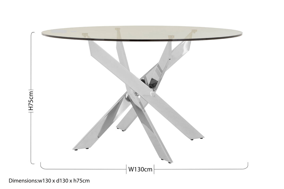 Chrome Finish Round Dining Table with Clear Glass Top