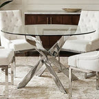 Chrome Finish Round Dining Table with Clear Glass Top